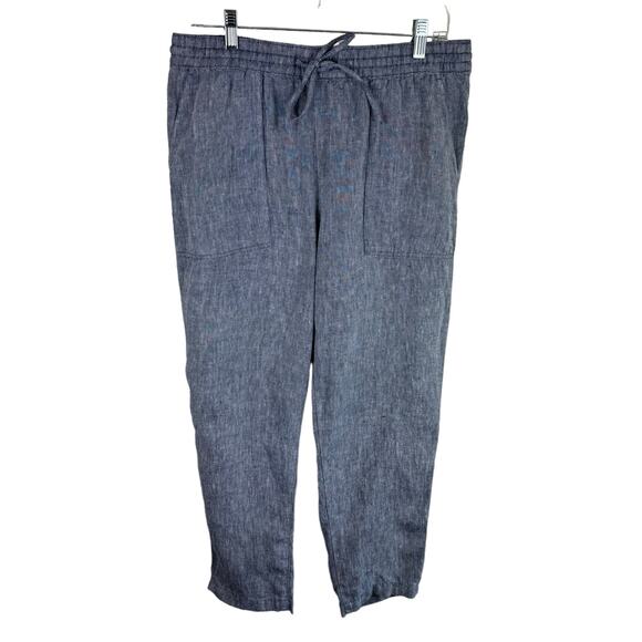 Lands' End 100% Linen Gray Elastic Waist High Rose Cropped Casual Pants Size 10 - Picture 3 of 9